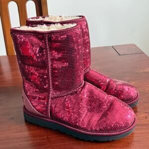 UGG Sequin hot pink classic short boots size US 7 womens 38 UK
